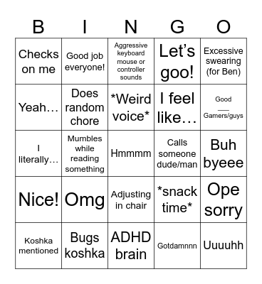 Ben pt 2 Bingo Card