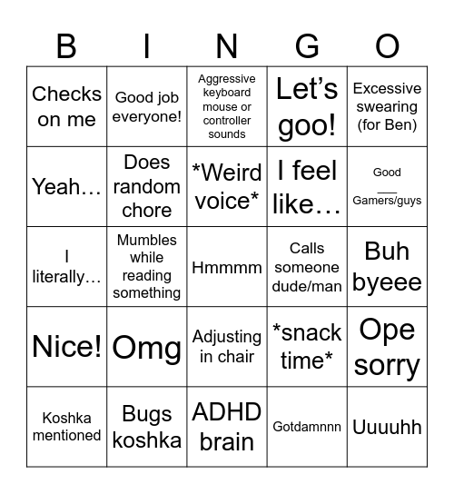 Ben pt 2 Bingo Card