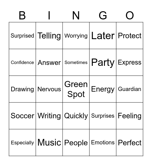 A spot of Anxiety Bingo Card