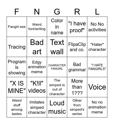 Fangirl Bingo! Bingo Card