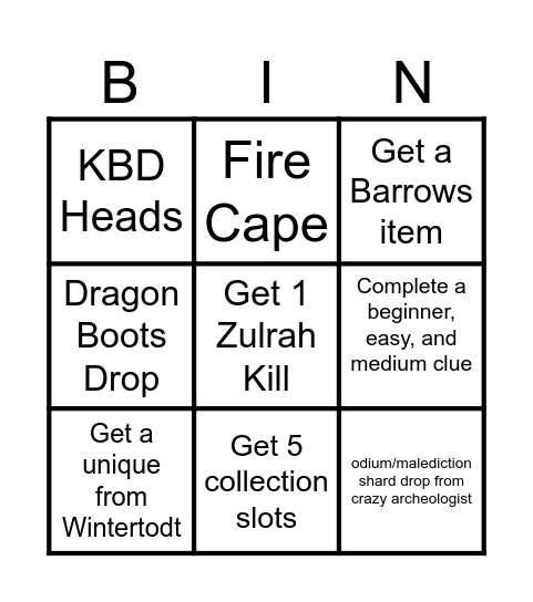 OSRS CHALLENGE Bingo Card