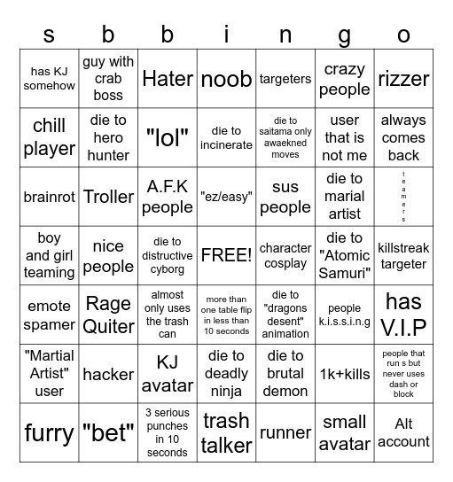 Strongest BattleGrounds Bingo Card