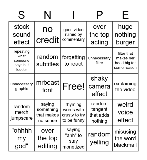 SSSNIPERWOLF bingo Card