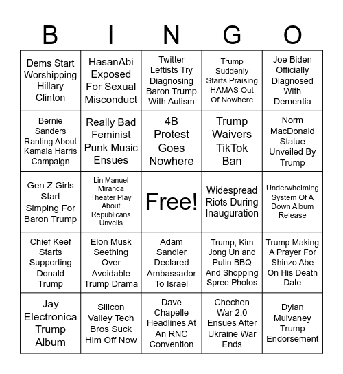 Trump Presidency Bingo Card Bingo Card