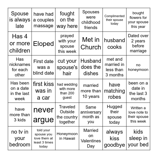 Couples for Chuckles Bingo!! Bingo Card