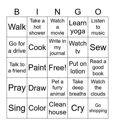 Coping skills Bingo Card