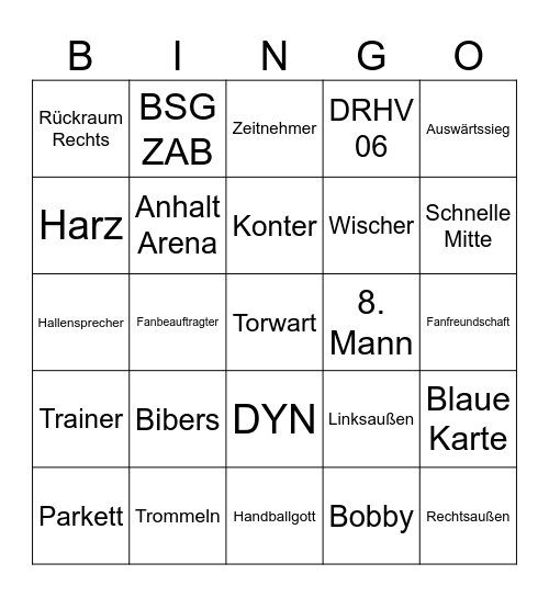 Handball Bingo Card