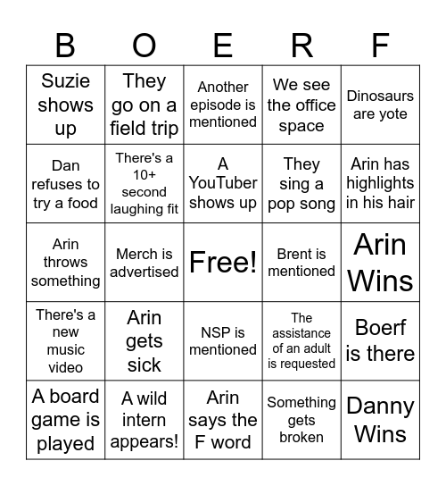 10 Minute Power Hour Bingo Card