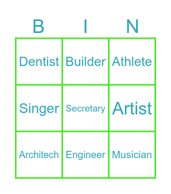 PROFESSIONS Bingo Card