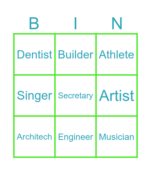 PROFESSIONS Bingo Card