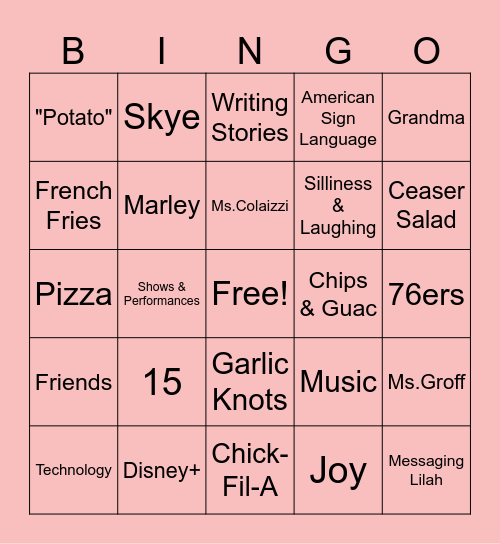 Molly's Favorites Bingo Card
