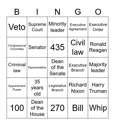 American Government Bingo Card
