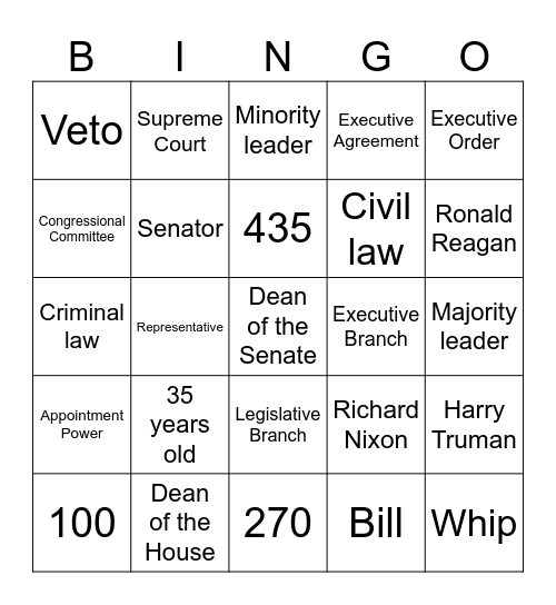 American Government Bingo Card