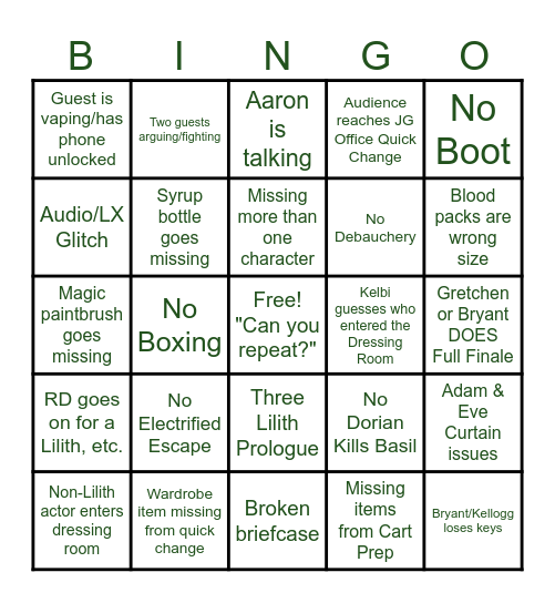 Death & Mistrust Bingo Card