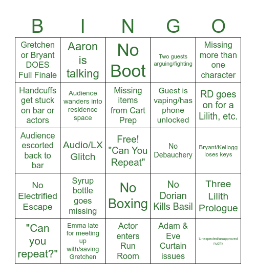 Death & Mistrust Bingo Card