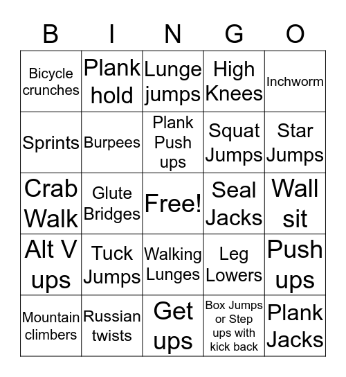 BodyFit Bingo Card