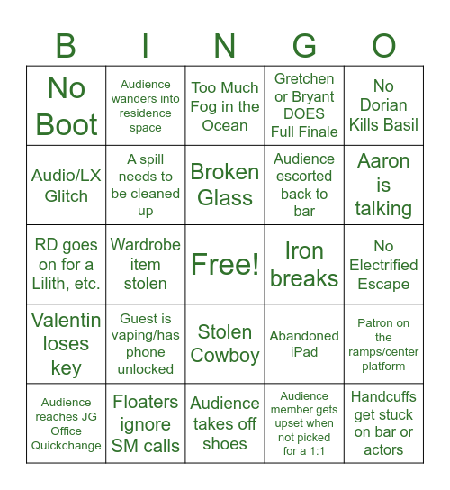 Death & Mistrust Bingo Card