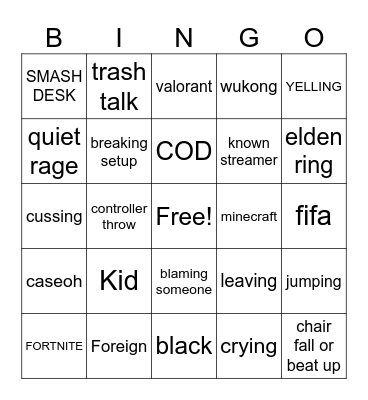 Gamer rage Bingo Card