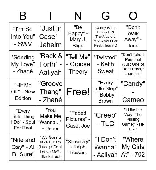 80s/90s Hip Hop Music Bingo Round #3 Bingo Card