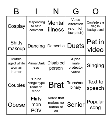 Cringe Compilation Bingo Card