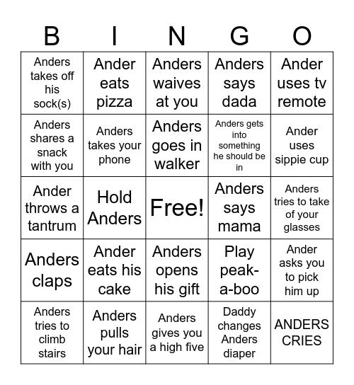 Anders Birthday Bingo Card