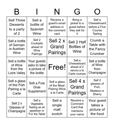 Gracie's Sales Bingo Card