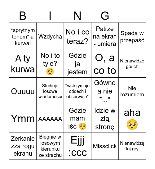 Beny gra Bingo Card