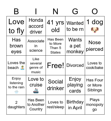 Pen Pal Bingo Card
