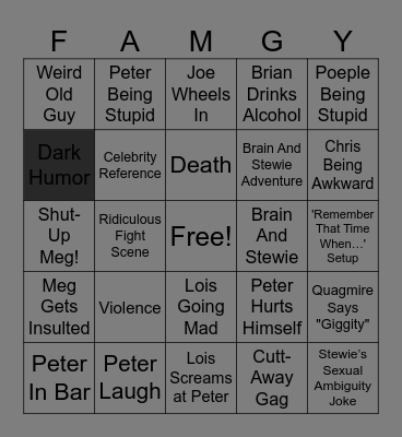 Family guy bingo Card