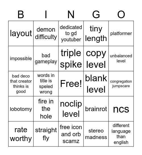 GD Bingo Card