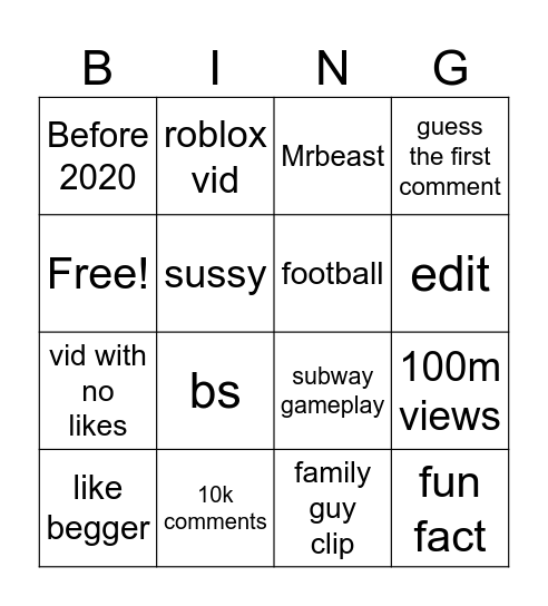Untitled Bingo Card