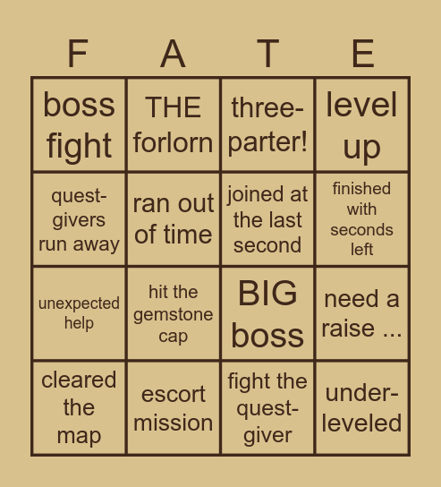 FFXIV FATE Bingo Card