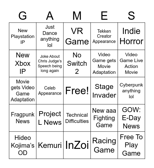 TGA ‘24 Bingo Card