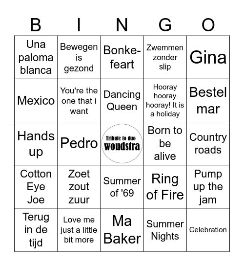 Muziekbingo beweegronde duo woudstra Bingo Card