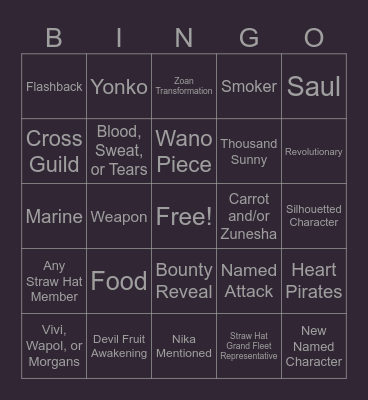One Piece Chapter 1131 Bingo Card