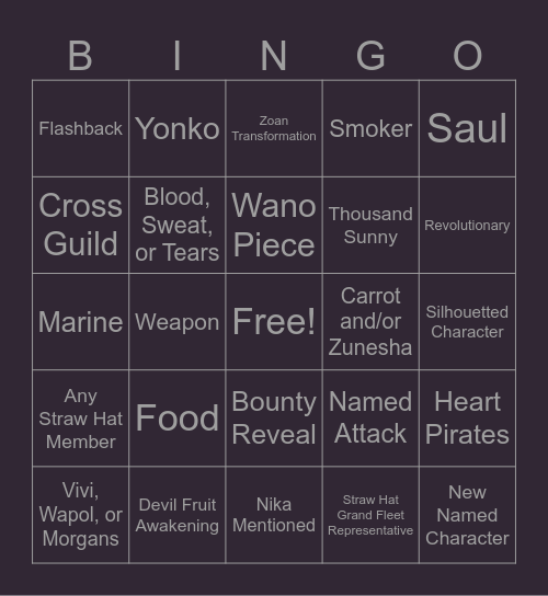 One Piece Chapter 1131 Bingo Card