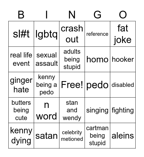 south park bingo Card
