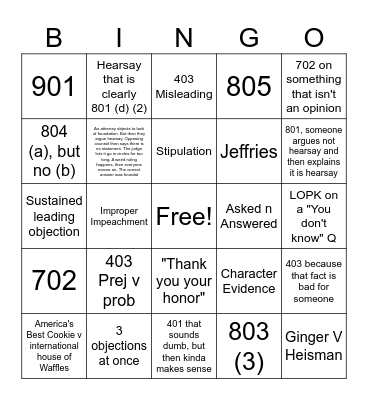 Objection Bingo Card
