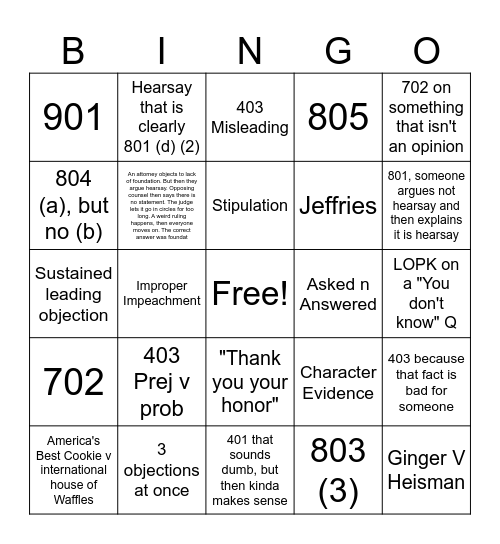 Objection Bingo Card