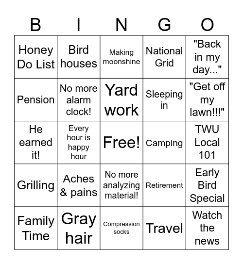 Happy Retirement, Kevin! Bingo Card