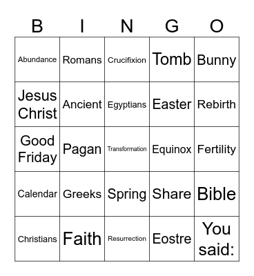 Easter Bingo Card