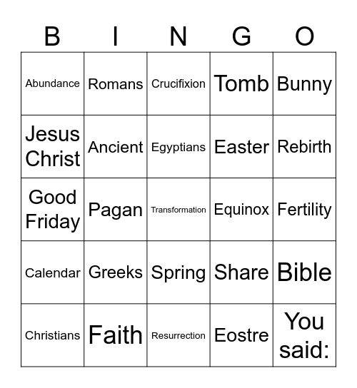 Easter Bingo Card