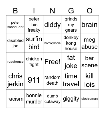 Family Guy Bingo Card
