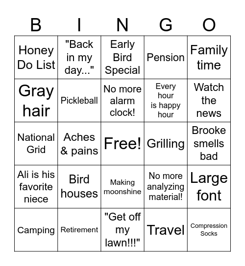 Happy Retirement, Kevin! Bingo Card