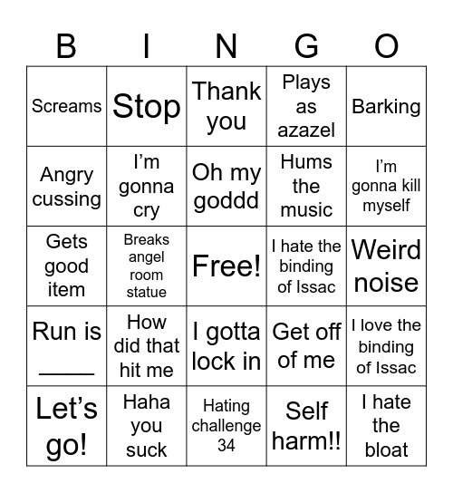 Tboi bingo Card