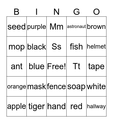 Colors and Letters Bingo Card