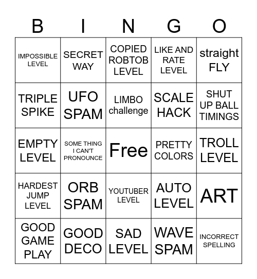 GEOMETRY DASH Bingo Card