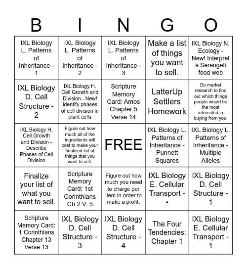 Ruby 11/11 to 11/16 Bingo Card