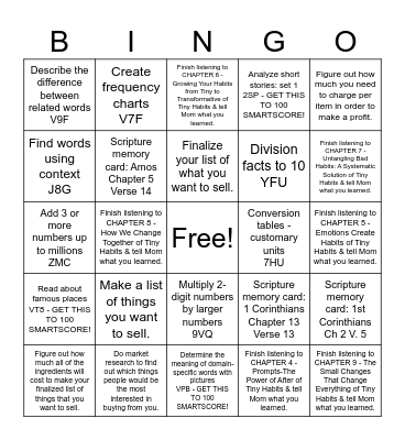 Nathan 11/11 to 11/16 Bingo Card