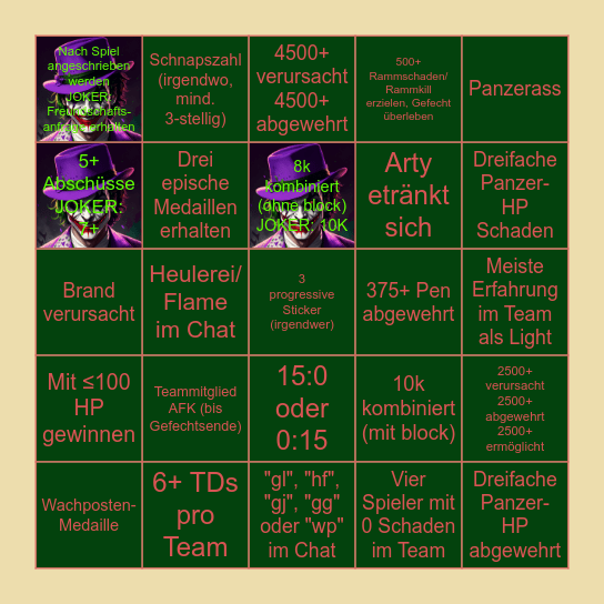 World of Tanks Bingo, Hard, Tier VIII+   by Panzer_des_Friedens ☮ Bingo Card